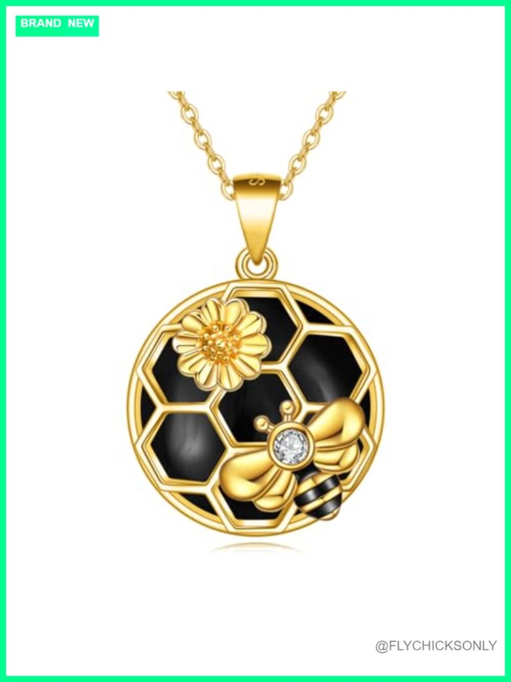 Sterling Silver Bee Pendant Necklace with Honeycomb Design